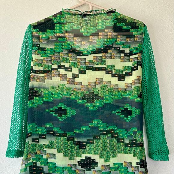 Vintage Adore asymmetric sheer layered unique 90s Y2K crochet 3/4 sleeve artsy S - Picture 11 of 13